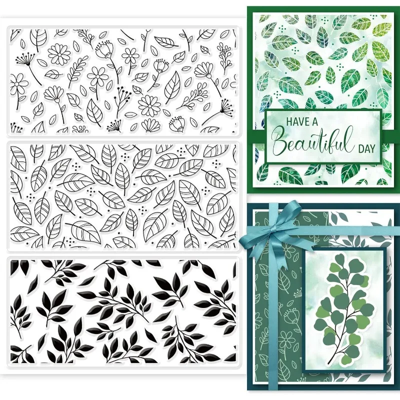 1Sheet Leaf Background Clear Stamps for DIY Scrapbooking Decor Spring Flower Season Transparent Silicone Stamps for Making Cards