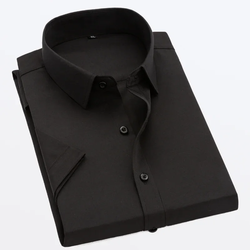 Men's Summer Short-sleeved Shirt Solid Color Ice Silk Thin Business Formal Casual Office No-iron Large Size 5XL dress shirts men casual shirts