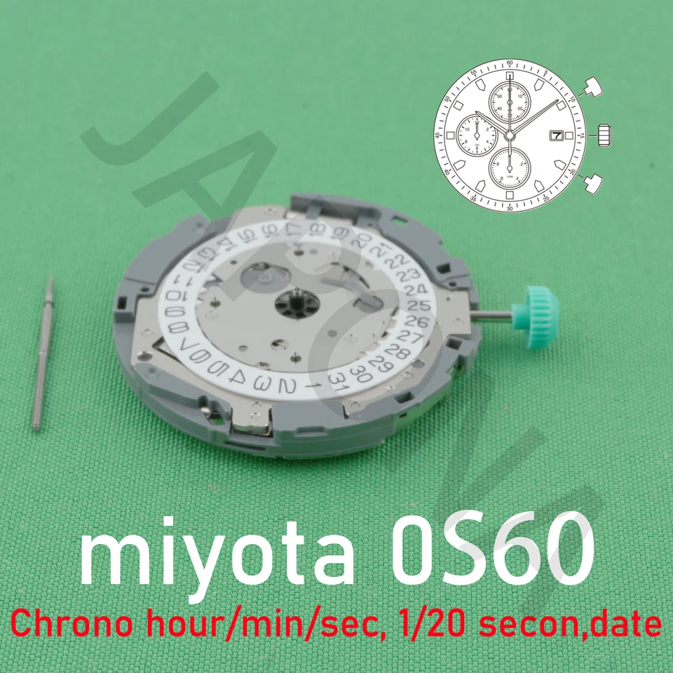 Miyotaムーブメントクロノグラフ、時間、分、秒、1/20秒、日付miyota