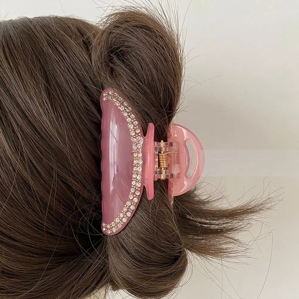 

All-match Jelly Acetate Rhinestone Hair Claw Headwear Pink Acetic Acid Shark Clip Headdress Diamond Hair Clip Girl