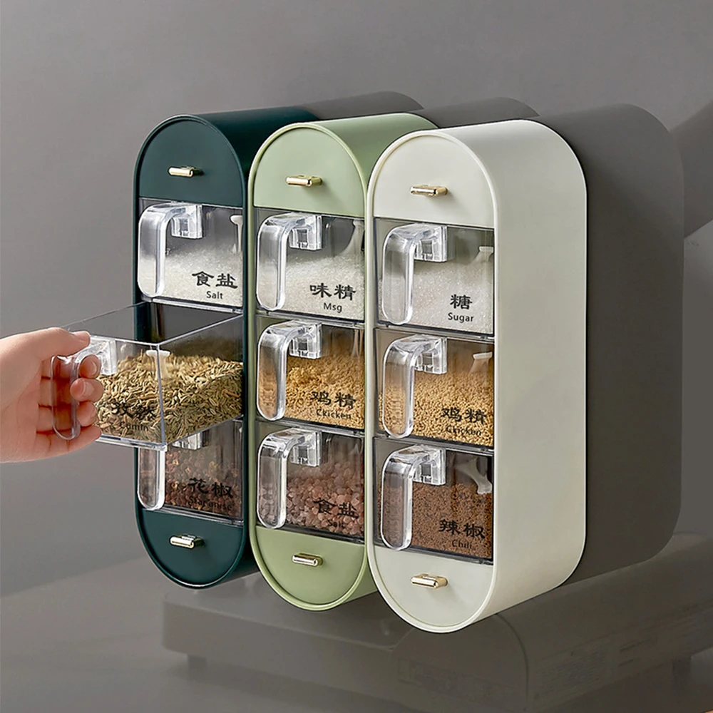 Seasoning Jar 5 Grid Transparent Seasoning Box Spice Pot Sealed Spice Container Kitchen Supplies Wall-Mounted Seasoning Box 1