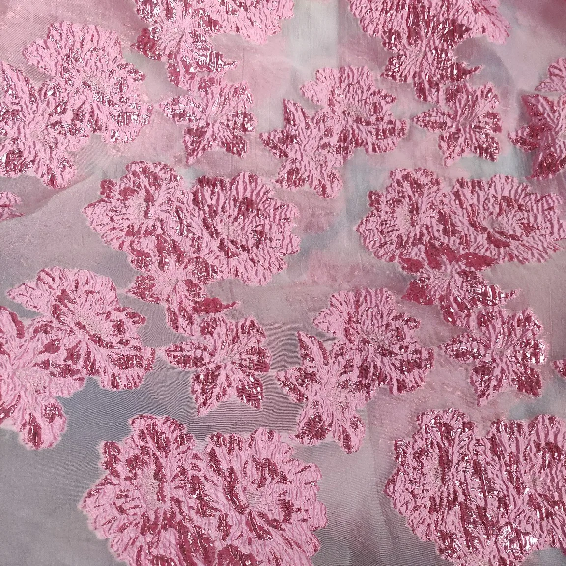 

Pink African Organza Fabric Flower Cutting Jacquard Fabric for Sewing Girls Puffy Skirt Party Dress French Tulle Brocade Fabric