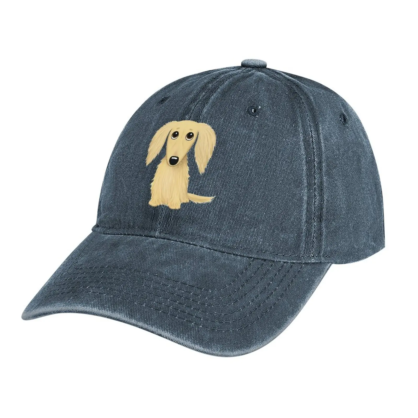 

Longhaired Cream Dachshund Cartoon Wiener Dog Cowboy Hat Hats Baseball Cap Rugby Rave Christmas Hat Men Golf Wear Women's