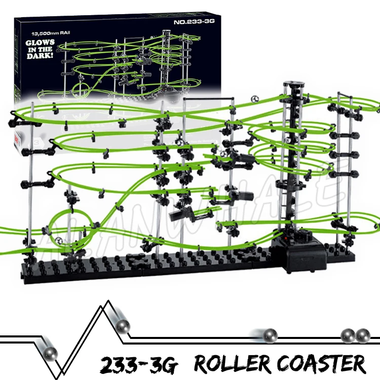 

1350cm Rail Level 3 Marble Run Night Luminous Glow In The Dark Roller Coaster Model Building Boy Set Maze Rolling ball Sculpture