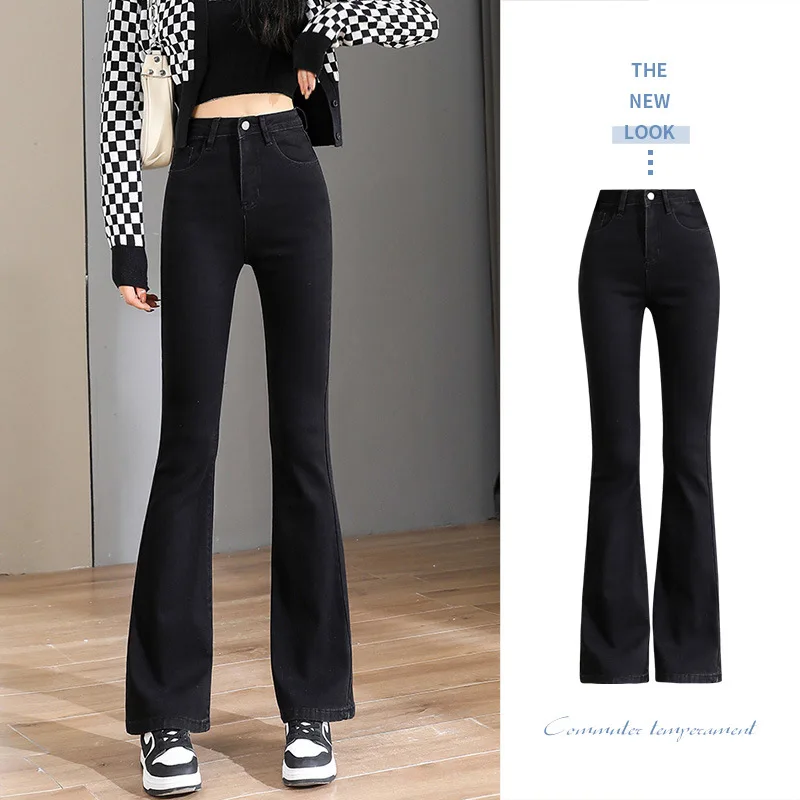 

Black women jeans flared full length high waist regular fit straight y2k harajuku girl denim pants street wear boyfriend trouser
