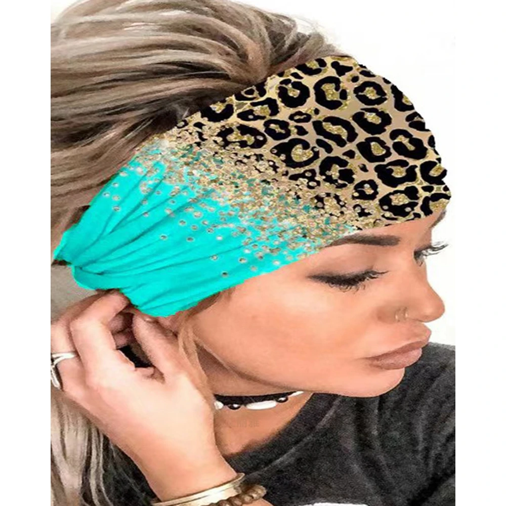 1pc Women Contrast Leopard Elastic Sports Wide Headband Lady Female New Fashion Sweat Absorbing Yoga Exercise Accessories trendy lady hair scrunchie ring elastic pure color bobble sports dance scrunchie women girls hair accessories 2018