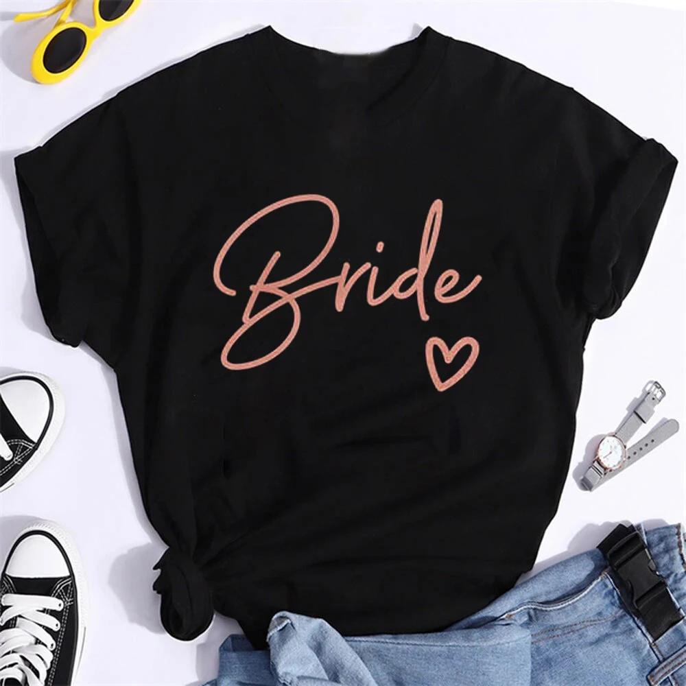 New Evjf T-shirts Hen Party Team Bride Women Casual T-shirt Girl Wedding Party Tops Black Pink Tee Bachelorette Party Clothes 2