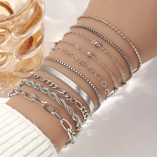 10 Pcs Gold Color Flat Snake Box Chain Bracelets 2