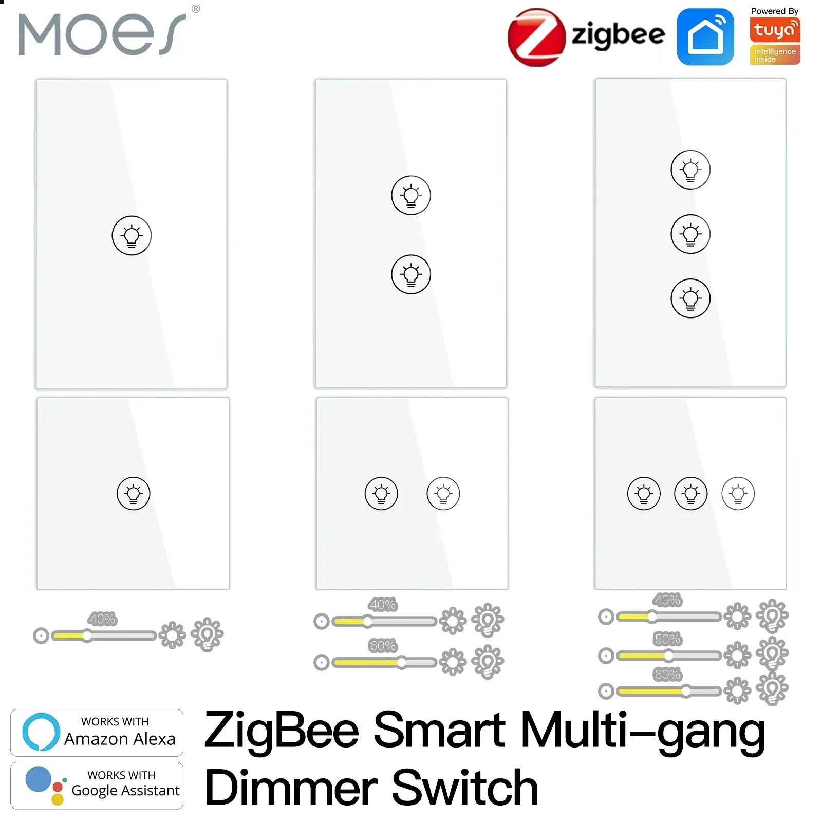 Smart ZigBee Multi-gang Light Dimmer Switch Independent Control Smart Tuya APP Control Works with Alexa Google Home 1/2/3 Gang 5pcs xiaomi aqara temperature humidity sensor works with apple homekit other aqara smart home devices white