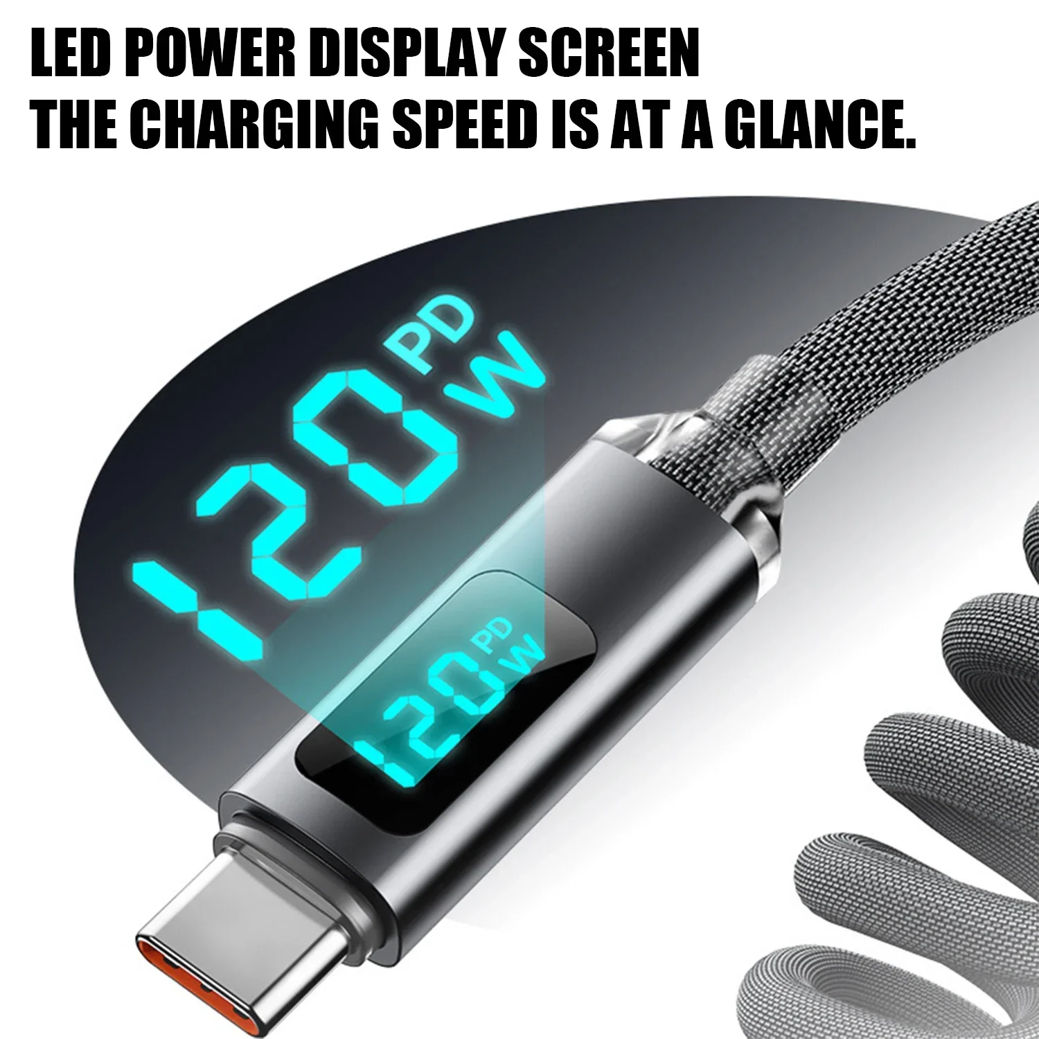 Enhanced Nylon Braided High-Speed USB-C Charging and Data Cable - Retractable Design, 120W 6A