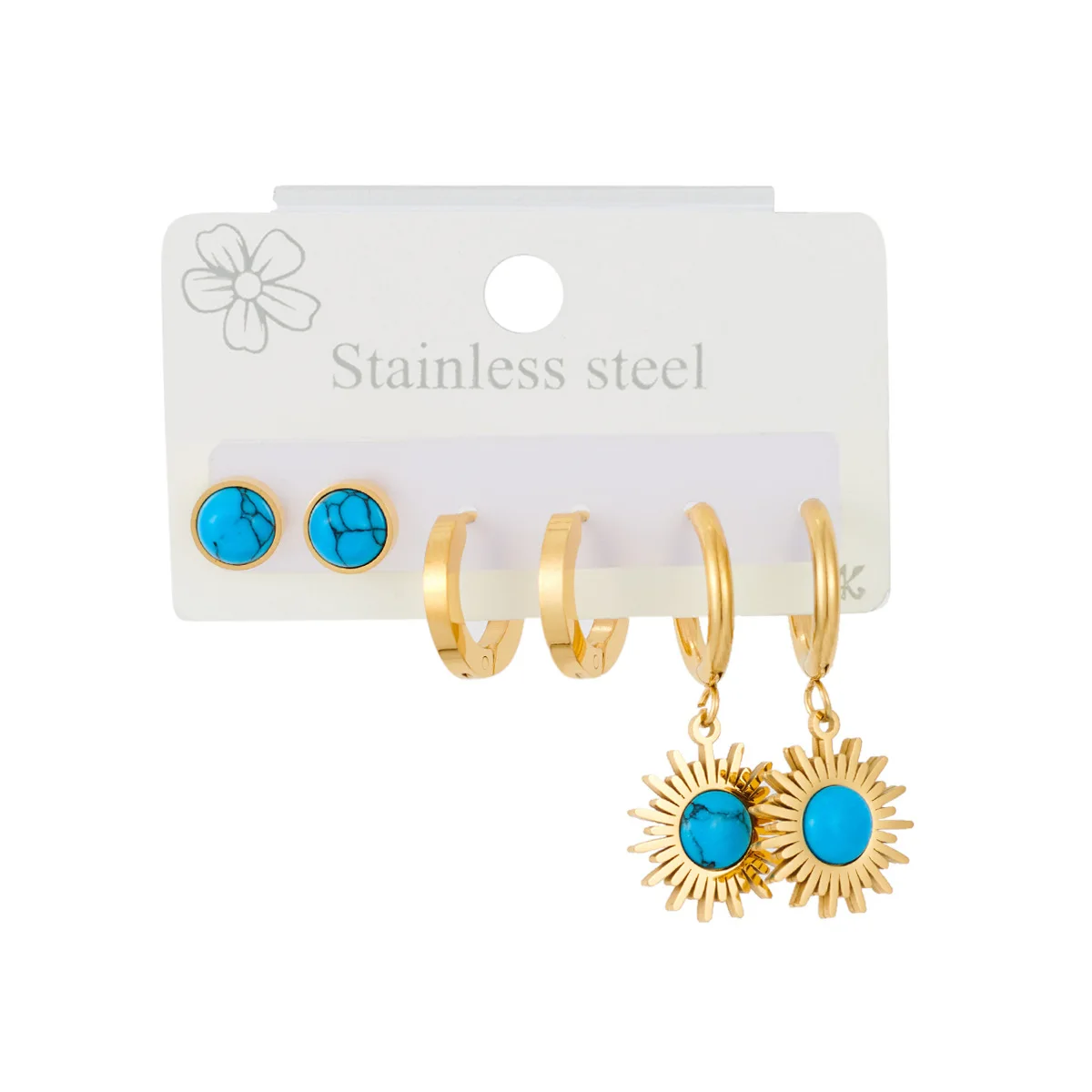 3 set Stainless Steel Blue Stone Hoop Earrings For Women Fashion Anti-rust Ear Jewelry 4
