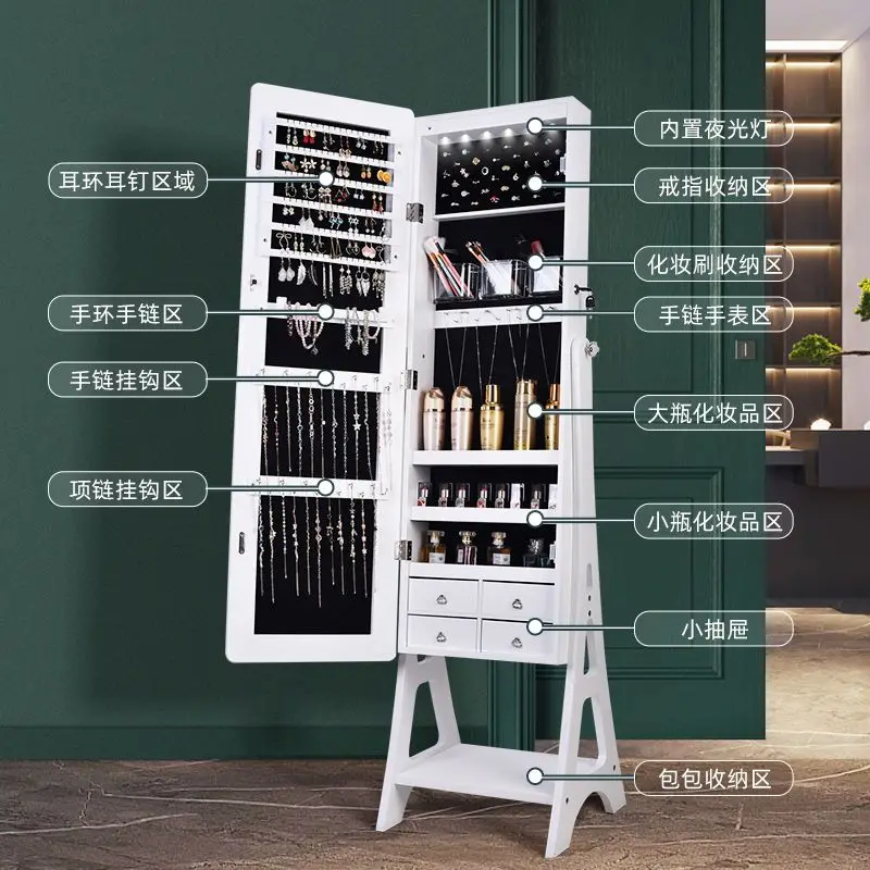 Full-length Mirror Standing Floor Mirror Home Cabinets Dressing Light Net Celebrity Bedroom Jewelry Makeup Storage
