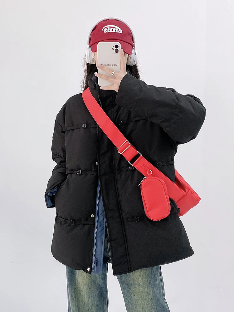 Contrast Color Fashion Thickening Stand Collar White Duck down Bread Coat Winter Coat Short down Jacket for Women