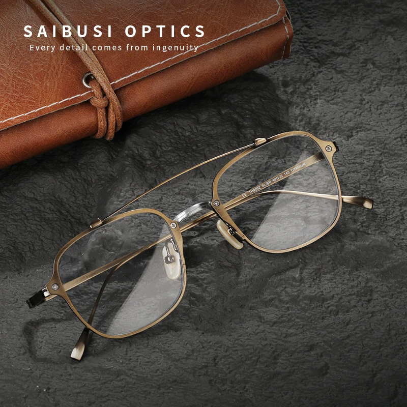 

Retro Fashion Ultra Light Double Beam Pure Titanium Glasses Frame Men Designer bran Myopia reading Women Personalized eyewear