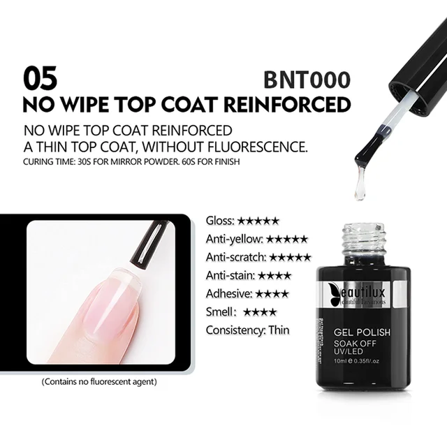 Beautilux Primer Rubber Base Top Coat Velvel Matte Top Coat Nail Art Degisn Clear Blossom Blooming Gel Foil Transfer Gel 10ml No Wipe Top Thin