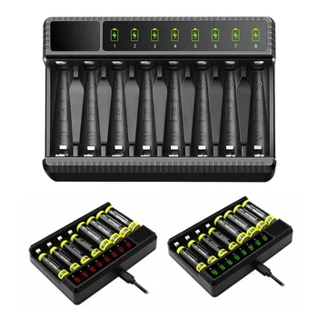Batterie ricaricabili a 8 slot Caricabatteria al litio intelligente Display a LED Caricabatteria intelligente per 1,2 V AA/AAA NiMH