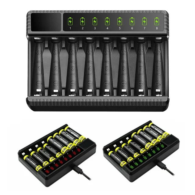 8 Slot Rechargeable Batteries Intelligent Lithium Battery Charger LED Display Smart Battery Charger for 1.2V AA/AAA NiMH