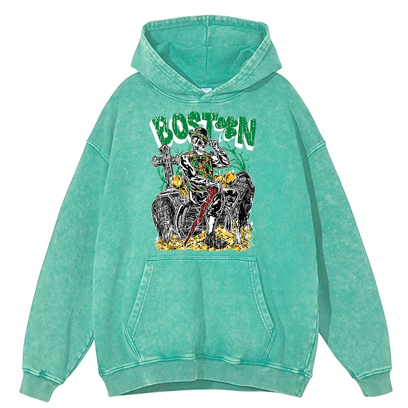 thumbnail image 1 of Sudadera con capucha retro desgastada con diseño de esqueletos de Boston para hombre, moda de otoño, 100 % algodón, estilo hip hop, informal, holgada, 1 of 5