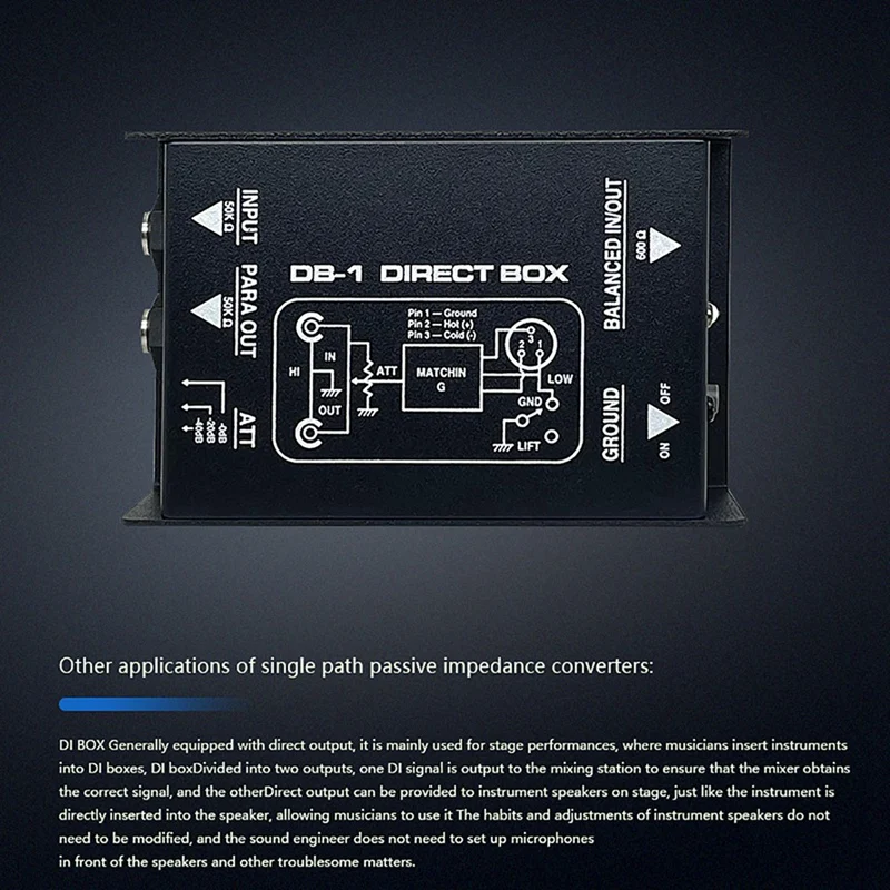 Hot Sale Passive Impedance Converter DI Effects Audio Isolator Passive DI Box BOX Box