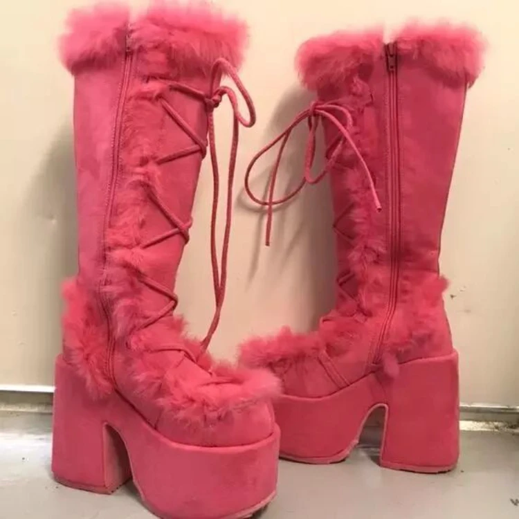 Bottes Mi-mollet Fausse Fourrure Femme - Doublure Chaude, Antidérapantes, Pour Hiver, Neige Et Intérieur - 3