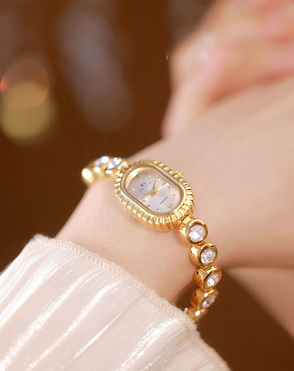 Luxus Vintage Quarz Frau Uhr Diamant Armband Armband Römische Skala Strass Armbanduhr Retro Gold Wasserdichte Damen Uhren – Detail 16
