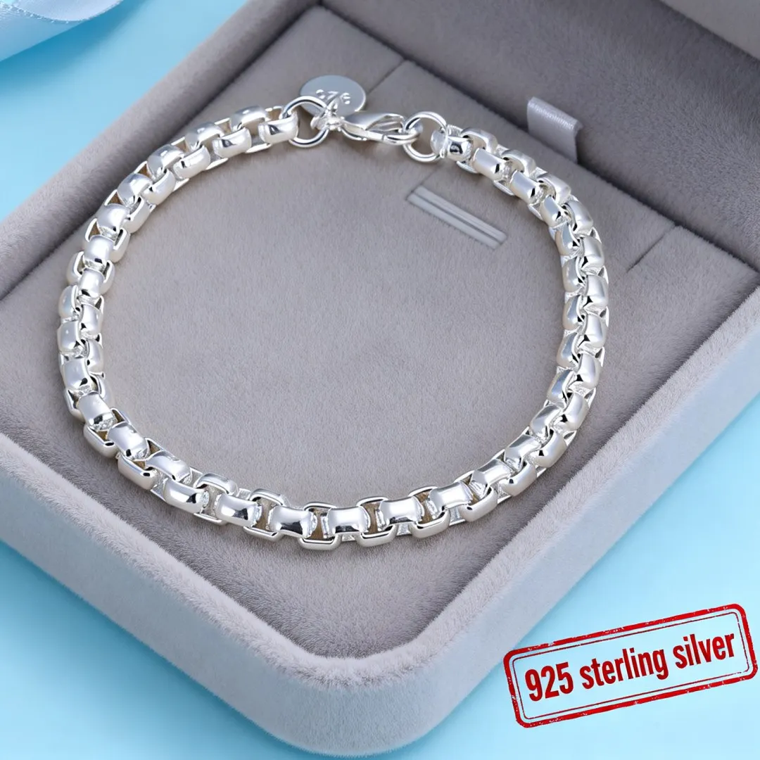 Edle, schöne 925er-Sterlingsilber-Armbänder mit geometrischer 4-mm-Kette für Frauen, Hochzeit, Party, Weihnachtsgeschenke, Modeschmuck