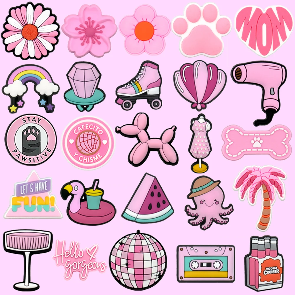 1pcs Pink Girls Shoes Charms Balloon Dog Octopuses Cats' Claw Shoe Decorations Flowers Watermelon Women Girls Favor Sandals Pins