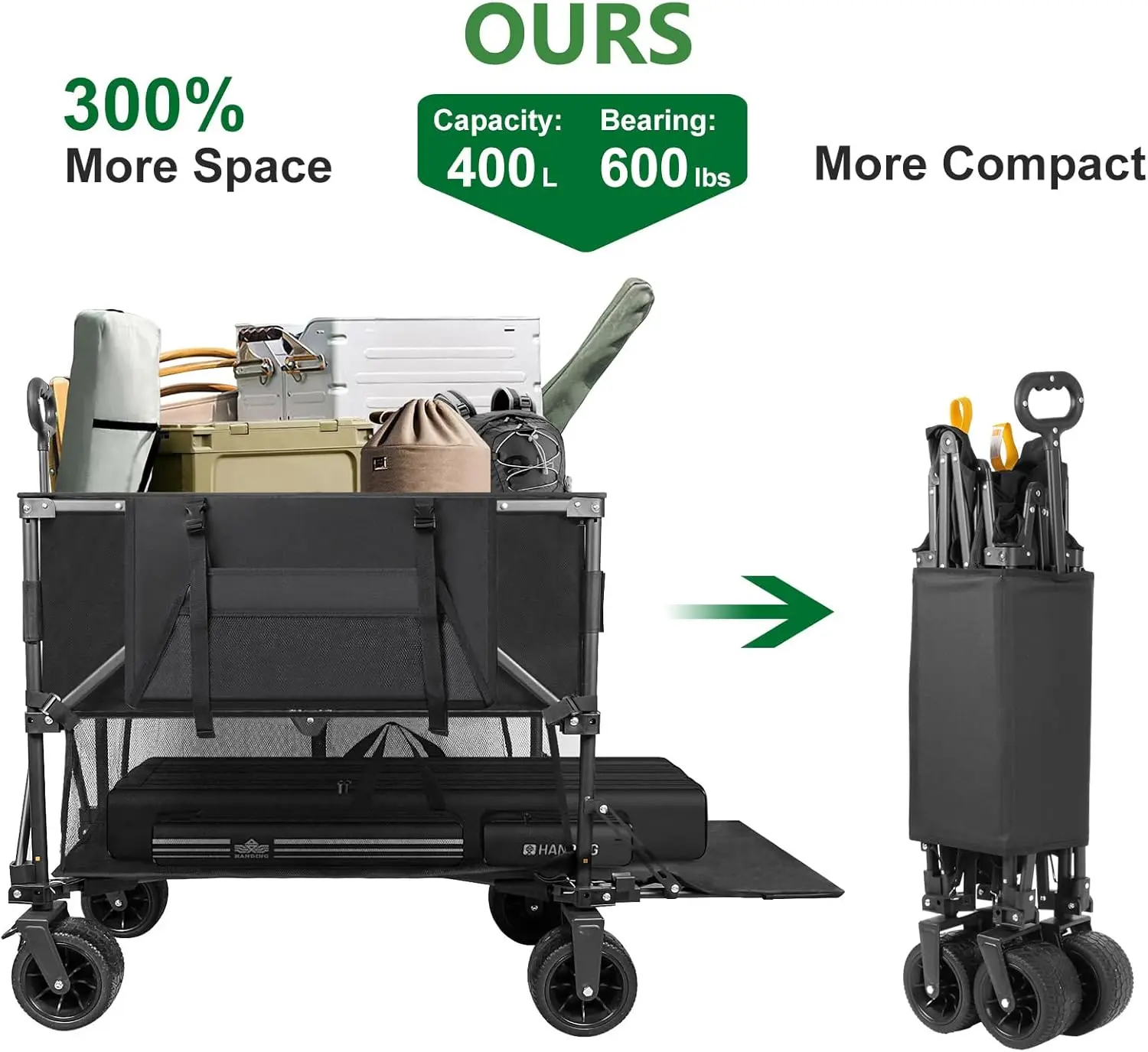Double Decker Wagon 600lb Capacity 400L Collapsible Sports Wagon