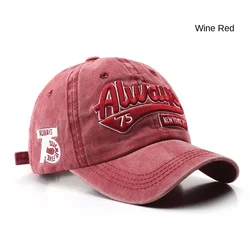 Vintage Washed Cotton Unisex Embroidered Baseball Cap - Fashion Snapback Hat (75-Wine Red)
