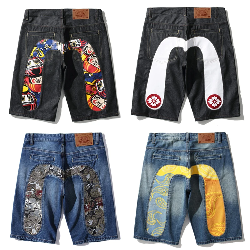 2023 summer shorts printed men's jeans fashion design men's jeans slim straight tide men's shorts