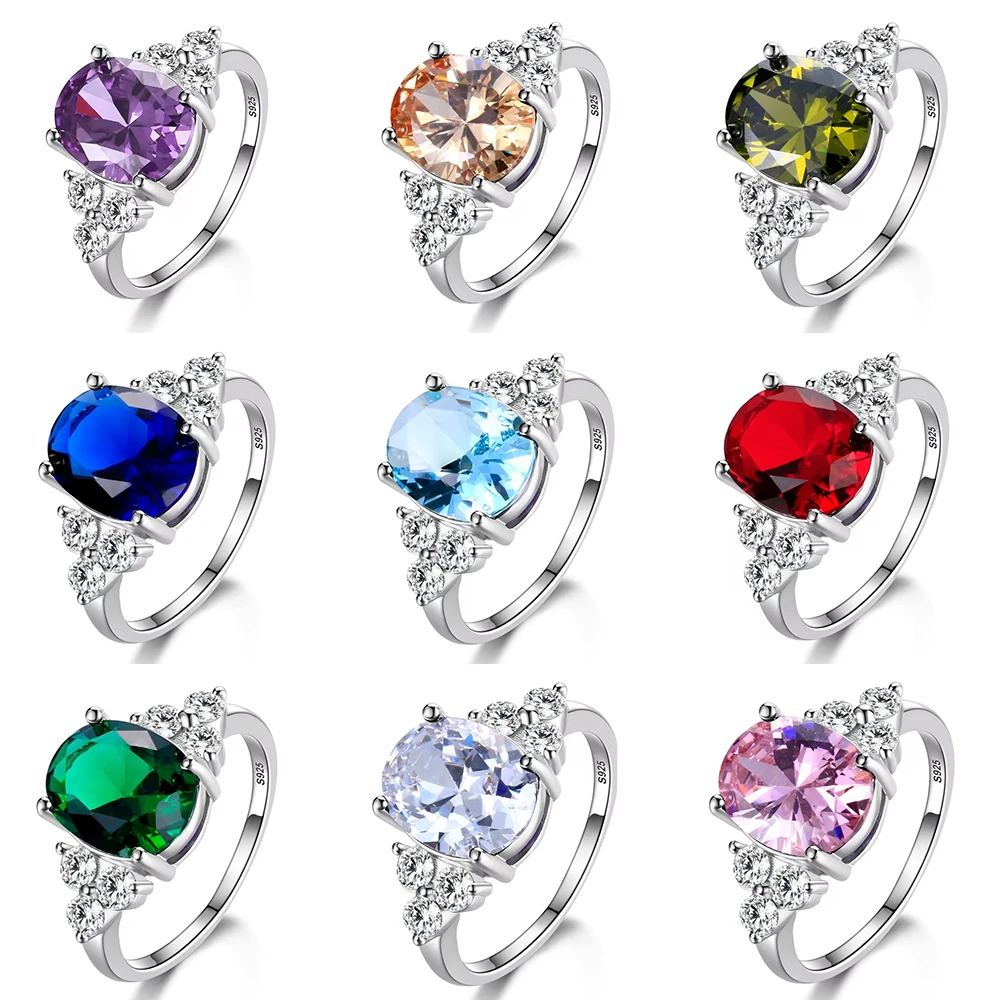 Sterling Silver Zircon Ring With Stone Oval Shape Engagement Jewelry Rings silver rings silver ring gemstone ring wedding rings For Women