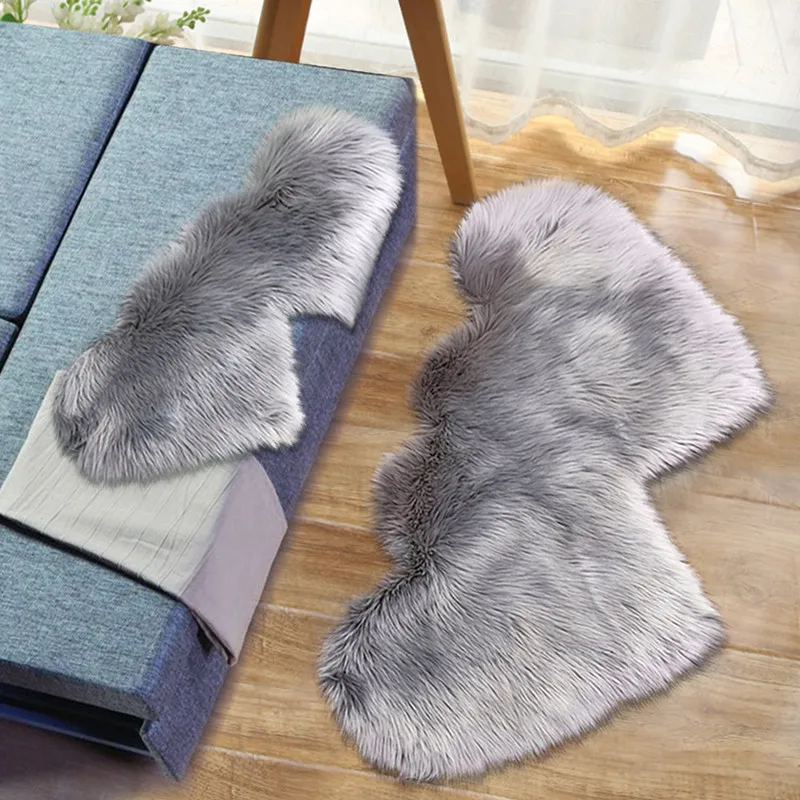 Fluffy Rug Double Heart Shape Rugs Shaggy Bedroom Bedside Plush Floor