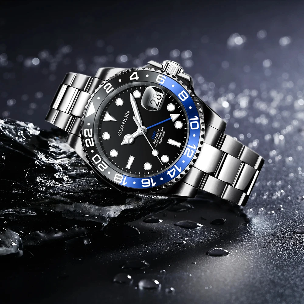 GUANQIN GMT 남성용 기계식 손목시계, 남성용 오토매틱 시계, 스포츠 사파이어 미러 시계 선물, 2024 탑 브랜드 NH34