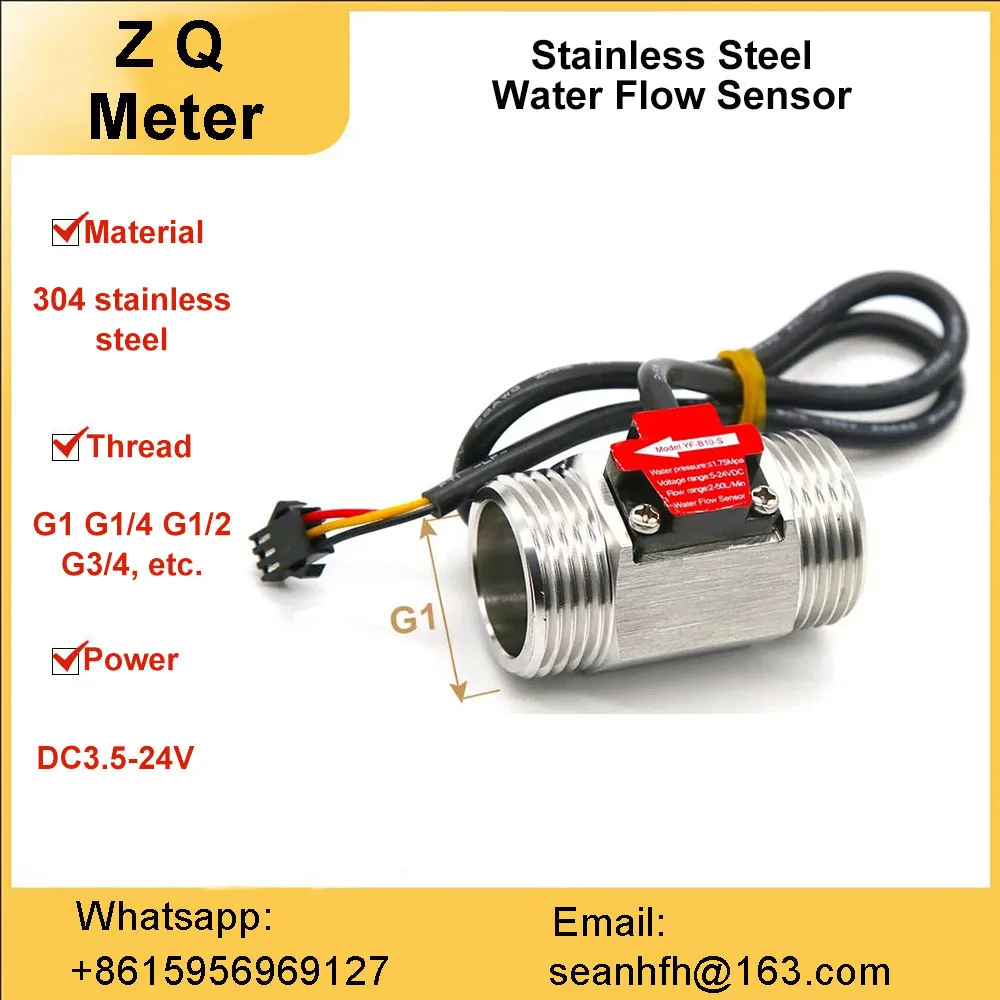 G1/2 G3/4 1-inch 1.5-inch stainless steel 304 Hall high temperature water flowmeter sensor NPN impeller pulse output sensor