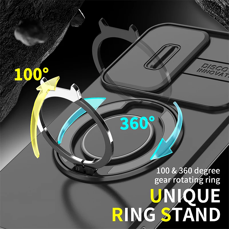 Shockproof Armor Back Cover with Ring Stand and Camera Protection
