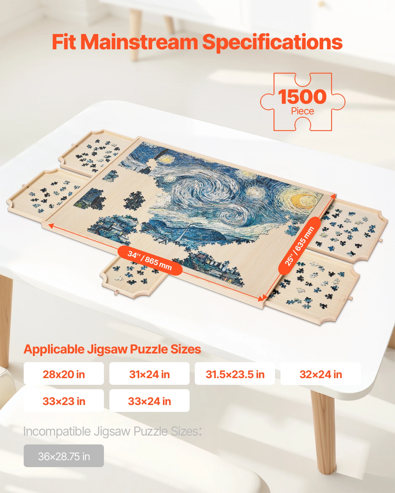 Wooden Jigsaw Puzzle Board with Drawers for Adults