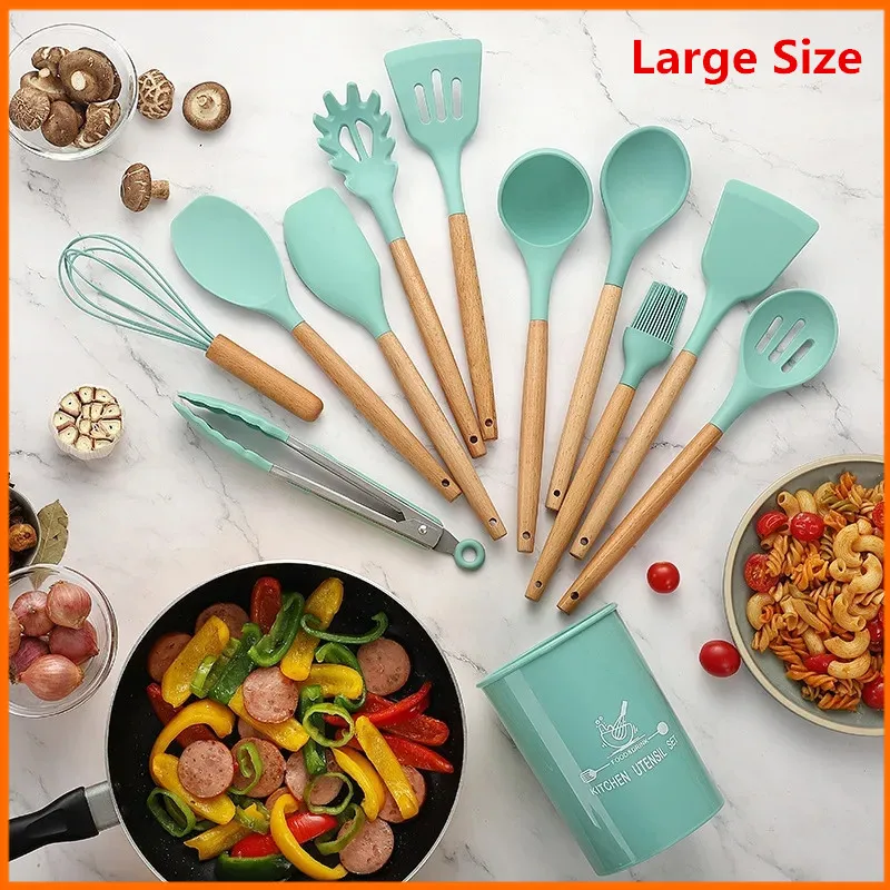 Silicone & Beech Wood Utensils Pastel main image 1