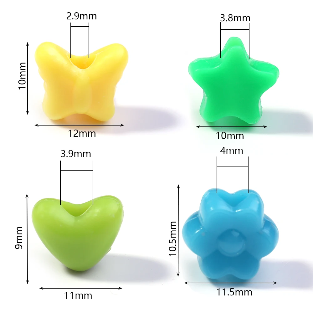 100 Stück Herz-, Stern-, Schmetterlings- und Blumen-Acrylperlen, lose Abstandshalterperlen mit großem Loch für die Schmuckherstellung, DIY-Armband, Halskette – Detail 10