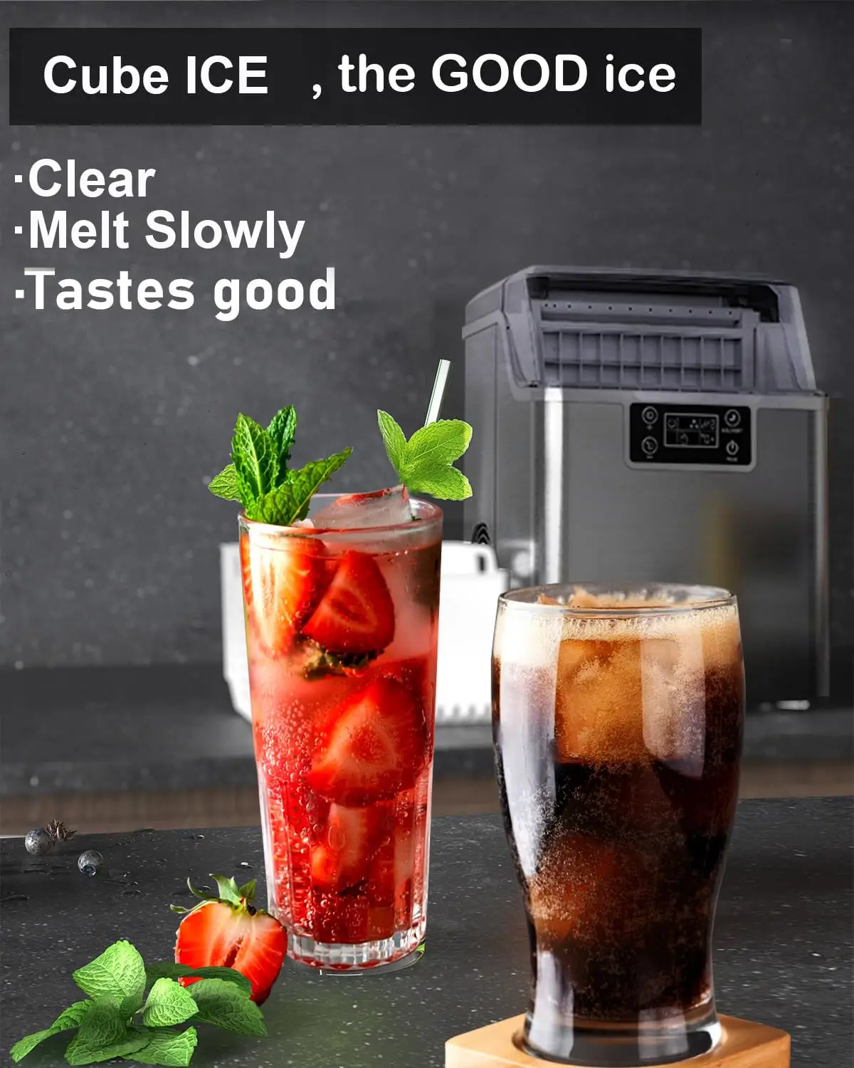 Ice Makers Countertop, 45Lbs/Day, 2 Ways to Add Water, Countertop Ice Maker, 24 Pcs Ready in 13 Mins, Self Cleaning Maker