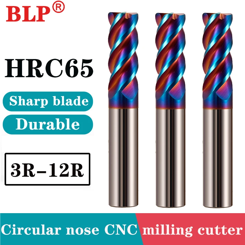 

HRC65 4-Flute Tungsten Steel Carbide Blue Nano Coating Round Nose R angle Milling Cutter R1 R2 CNC Machinery EndMills Tools
