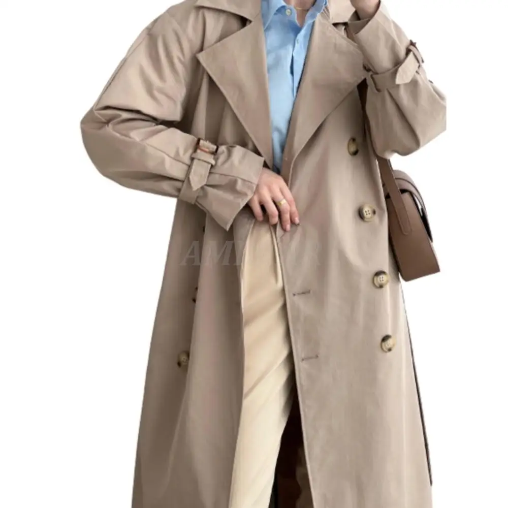 

Lady Retro Casual Loose Double-breasted Coat Autumn Overknee 2022 Trench Overcoat With Belt Women's Clothing Office Windbreaker