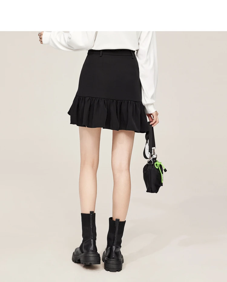 mini skirt A21 Black Pleated Women Summer 2022 New Mini Skirt  Asymmetrical High Waist Ladies Chic Solid Skirt skorts for women