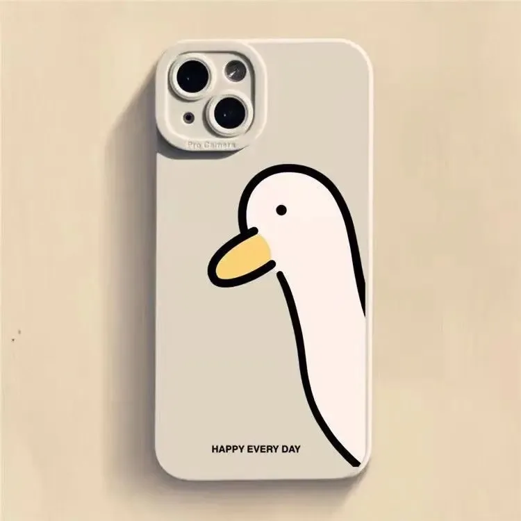 Cartoon Doubt Duck Phone Case For iPhone 16 15 14 13 12 11 Pro Max XS XR X 7 8 Plus Mini SE Soft Shockproof Bumper Back Cover