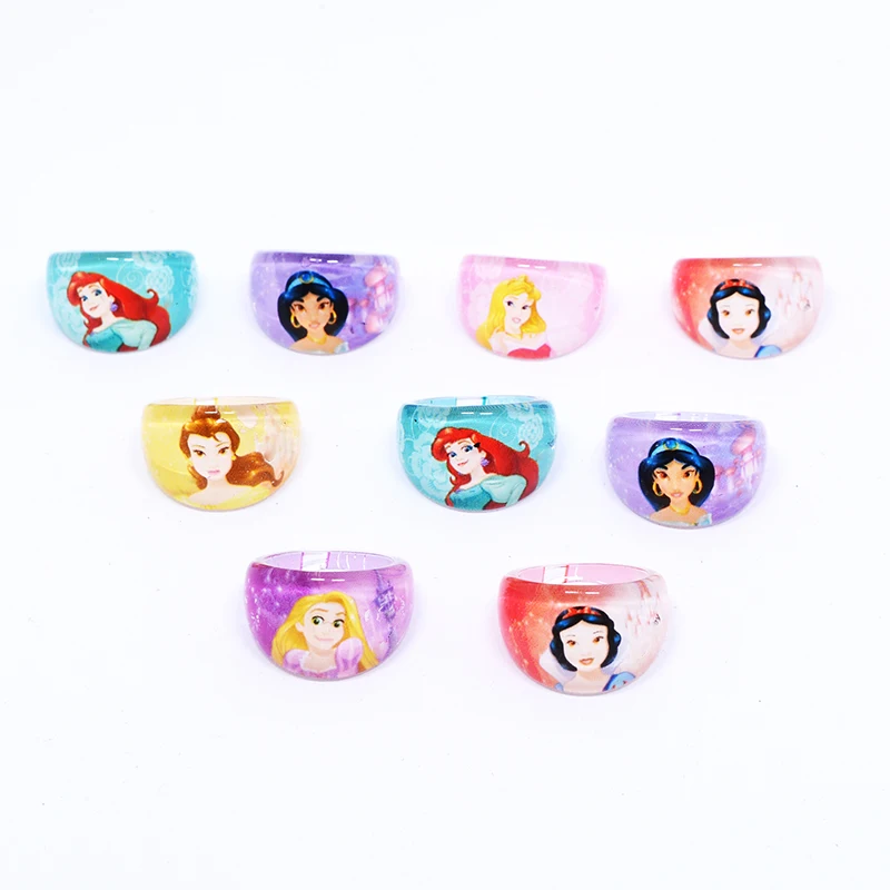 10/20Pcs Disney Elsa Rapunzel Mix Princess Kids Acrylic Rings Cartoon Girls Jewellery Birthday Party Christmas Friendship Gift 4