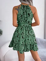 Mini robe à volants imprimé léopard pour femme, col licou sexy, mode printemps et été 5