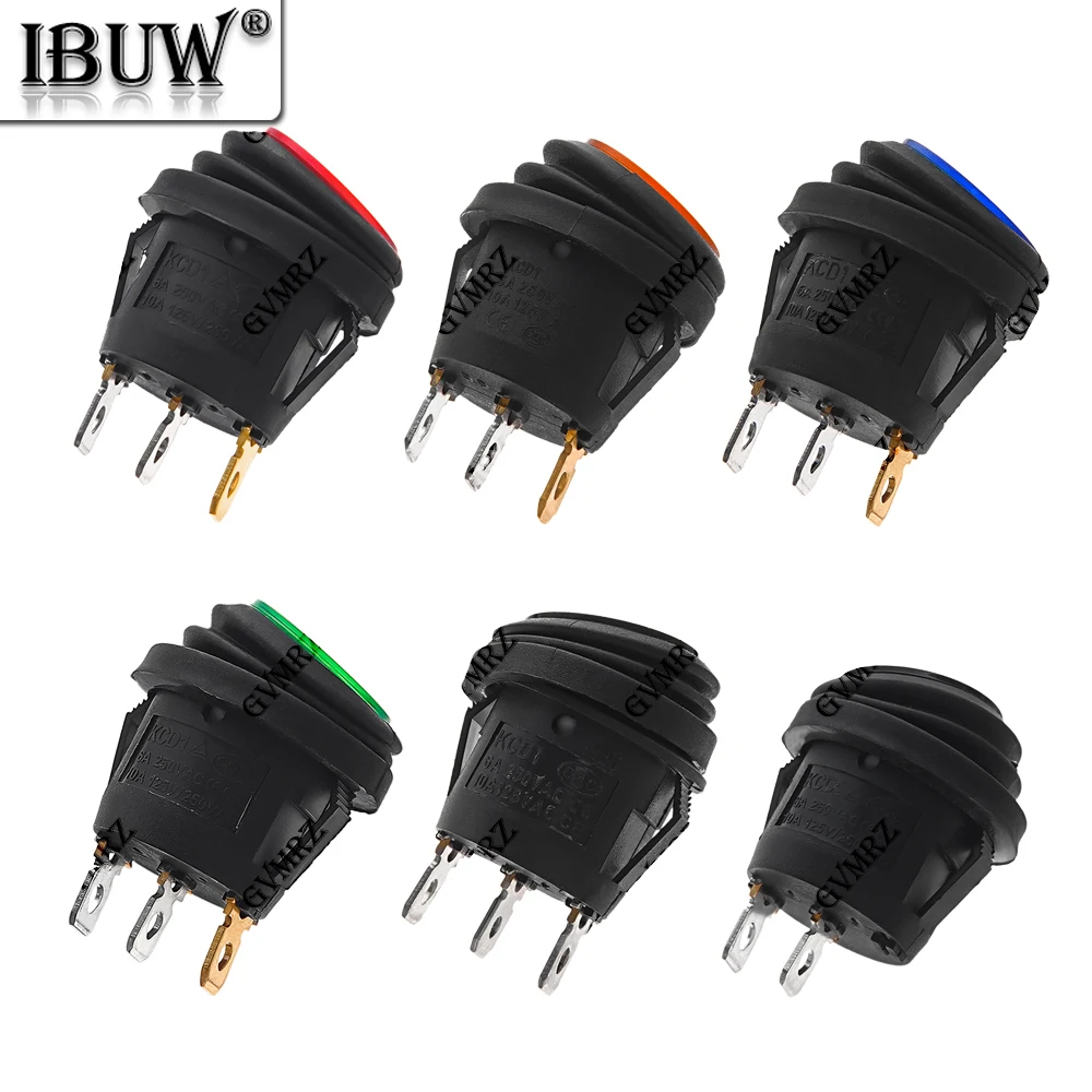1PCS KCD1 SPST 3핀 로커 스위치 6A 10A 250V 125V AC LED 온오프 방수 차량 보트 스위치 라운드 스위치 KCD1
