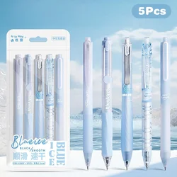 Minimalist Transparent Gel Pen Set - Quick - Dry Black Ink - 5 Pieces (Black)
