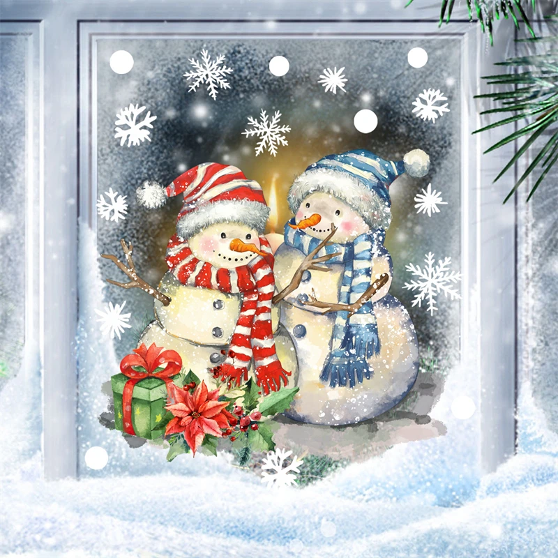 Description Picture 4 of itemMerry Christmas Decorations 2024 Cartoon Snowman Snow New Year Window Sticker Glass Electrostatic Sticker Removable Mirror Decal