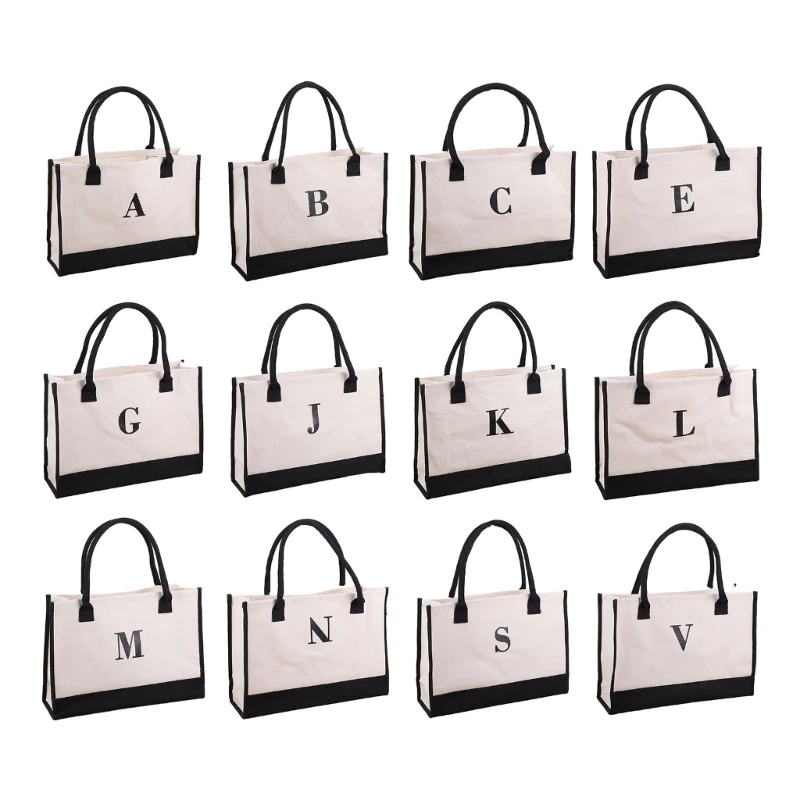 Canvas Tote Bag with Initial Versatile Handbag Great Choice for Women Mom Teachers Friends Bridesmaids E74B