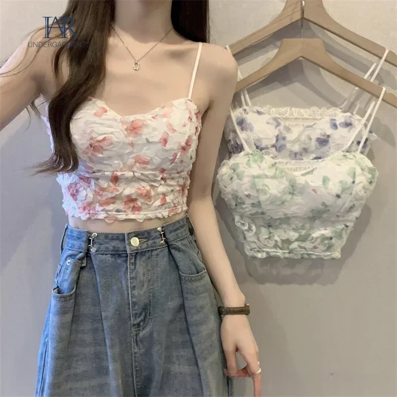 Women Lingerie Bra Tube Tops Lace Crop Top Mesh Cami Chest Pads